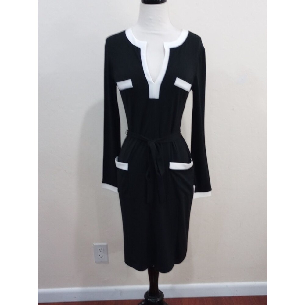 Macy's INC Black Barolo Dress With White Trim, Size S - New!